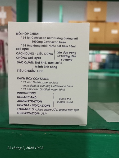 Trikason 1g (Ceftriasol base * Hộp 1lọ kèm nước cất ) TW1 2