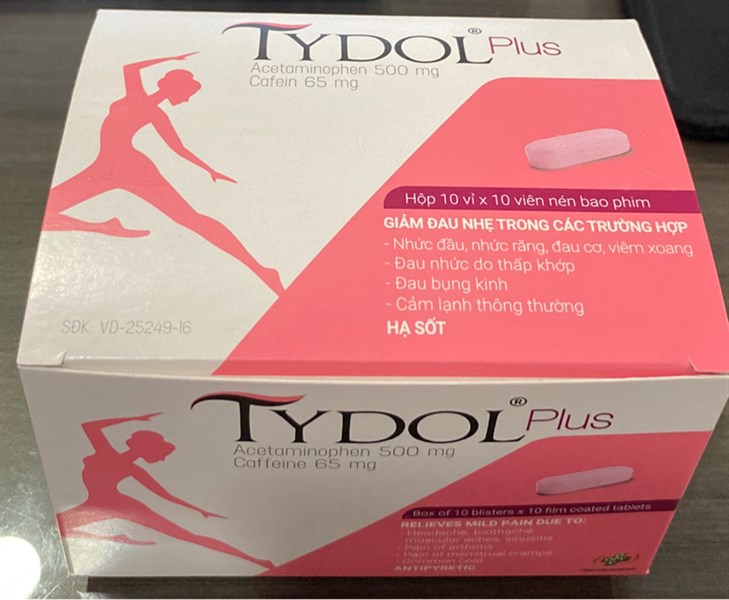 Tydol Plus (Acetaminophen 500mg + Cafein 65mg) (Giảm đau, hạ sốt) (Hộp 10 vỉ x 10 viên) - OPV