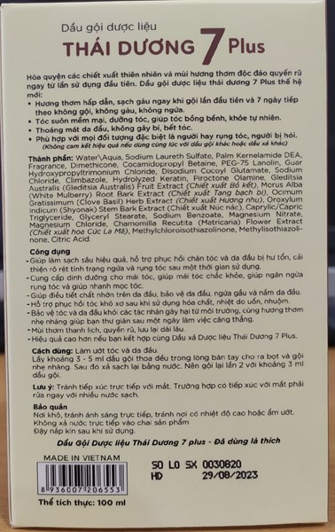 Dầu gội dược liệu TD7 Plus 100ml - Thái Dương 2