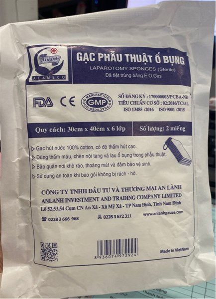 Gạc phẫu thuật ổ bụng 30 x 40 x 6 lớp (Gói*2miếng) - An Lành