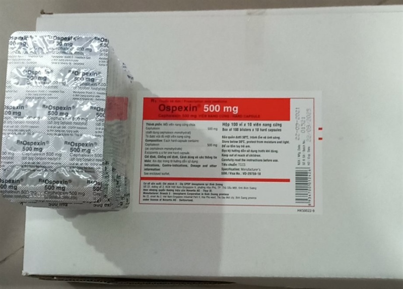 Ospexin 500mg (Cephalexin) (Hộp 100 vỉ x 10 viên) - Thuỵ Sỹ