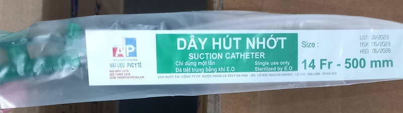 Dây hút nhớt số 14 có nắp (Size: 14Fr - 500mm) - An Phú