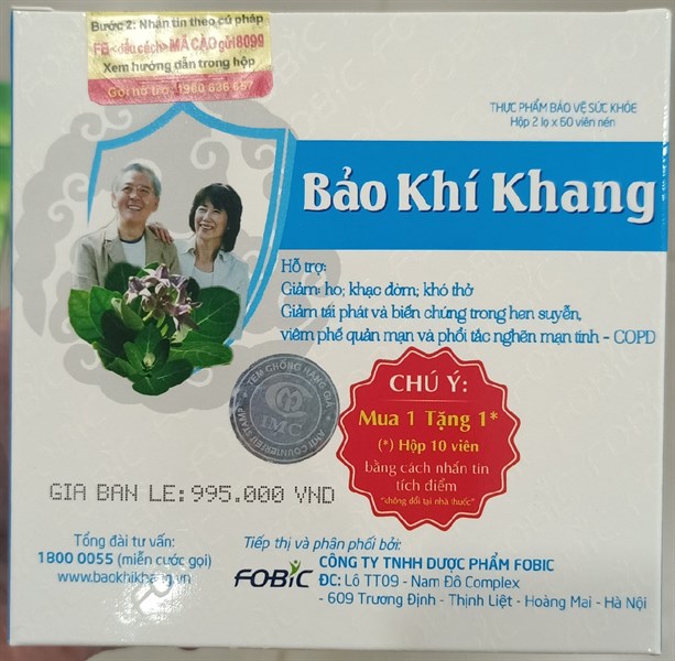 Viên nén Bảo khí khang Fobic Hỗ trợ giảm đờm, ho, khó thở Hộp 2 lọ x 60 viên