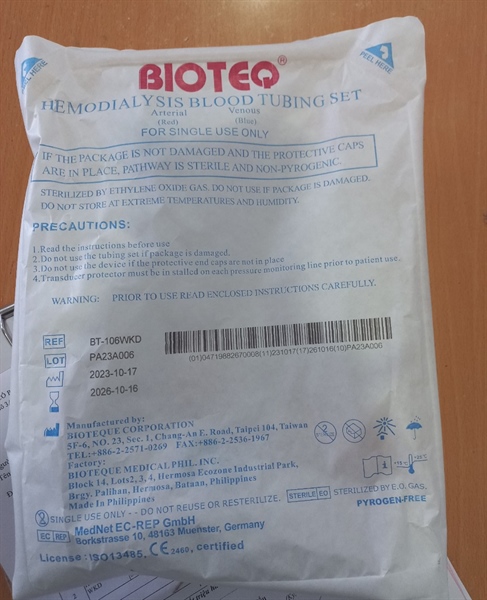 Dây máu thận nhân tạo (Bộ dây lọc thận thành phẩm BTQ bơm 35 vuốt 8 - 106WKD) - Bioteque/Taiwan