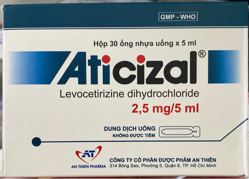 Aticizal (Levocetirizine dihydrochloride 2,5mg/5ml) (Hộp 30 ống nhựa uống x 5ml) - An Thiên
