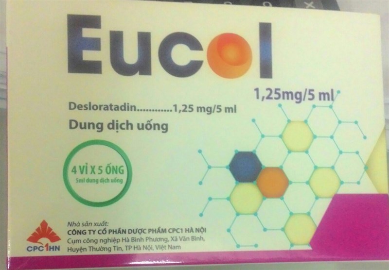 Thuốc trị viêm mũi dị ứng, mày đay EUCOL (Desloratadin 1,25mg/5ml) (H*4vỉ*5ống) - CPC 1 2