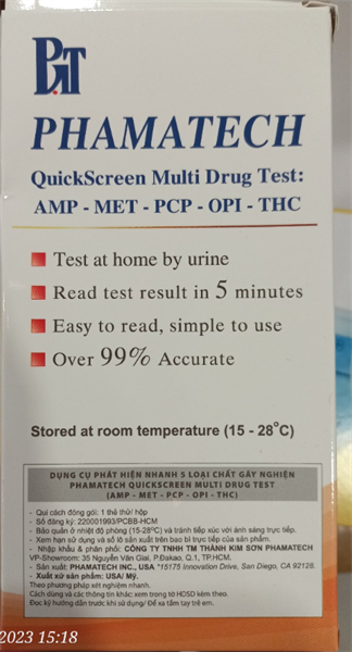 Dụng cụ phát hiện nhanh 5 loại chất gây nghiện Phamatech Quickscreen Multi Drug Test (AMP-METH-PCP-OPI-THC) - Phamatech USA 2