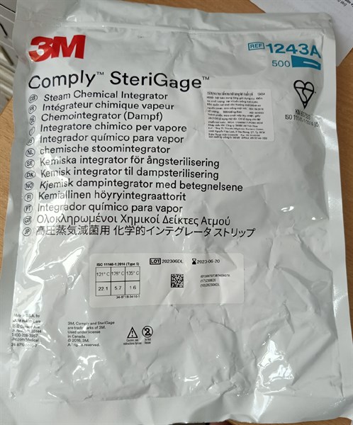Chỉ thị hóa học kiểm tra chất lượng tiệt khuẩn y tế 1243A (Túi*500miếng) - 3M/Mỹ