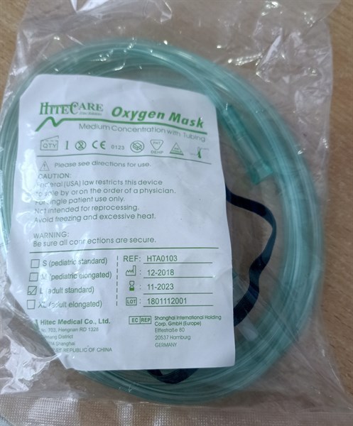 Mask thở oxy người lớn (Oxygen Mask) - TQ