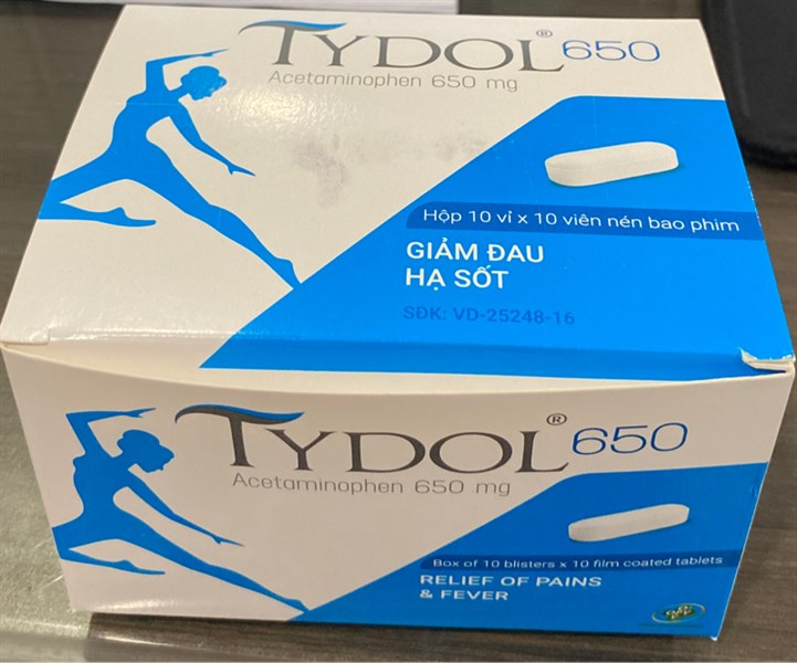 Tydol 650 (Acetaminophen 650 mg) (Giảm đau, hạ sốt) (Hộp 10 vỉ x 10 viên) - OPV