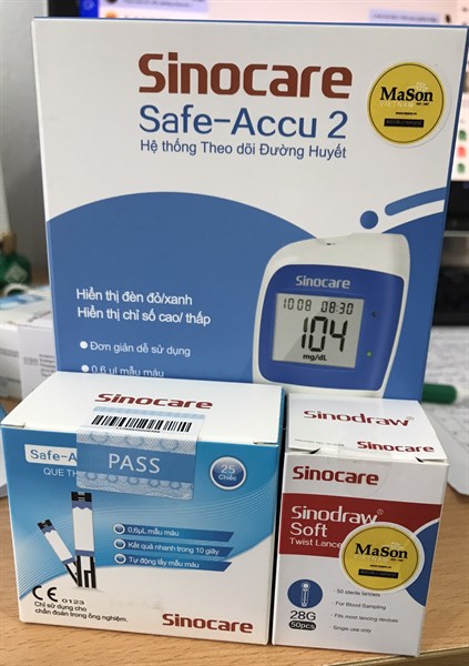 Bộ máy đo tiểu đường Safe-Accu Sinocare 2 - China/Mason