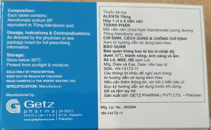 Alenta 70mg (Điều trị loãng xương) (H*1vỉ*4viên) - Pakistan 2