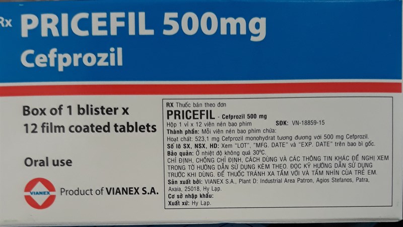 Pricefil - cefprozil 500mg (H*1vỉ*12viên) - Vianex - Hy Lạp