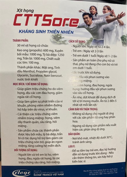 Xịt họng CTT Sore 30ml - Eloge France 2
