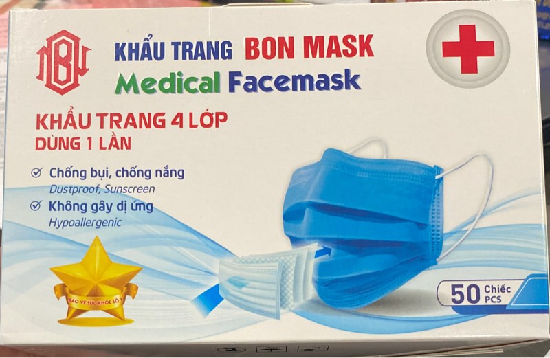 Khẩu trang y tế 4 lớp Bon Mask màu đen (Kiện x 50Hộp x 50 cái) - Minh Phúc /VN