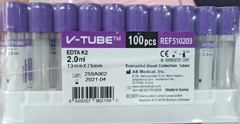 Ống nghiệm chân không EDTA K2 HTM 2.0ml (100 Ống/Khay; 1200 Ống/Thùng) - HTM
