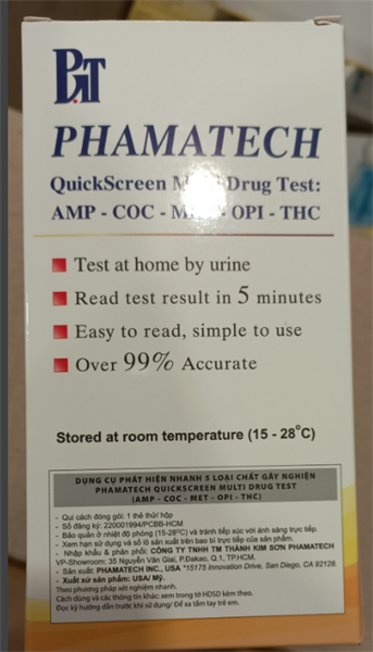 Dụng cụ phát hiện nhanh 5 loại chất gây nghiện Phamatech Quickscreen Multi Drug Test (AMP-COC-MET-OPI-THC) - Phamatech USA 2