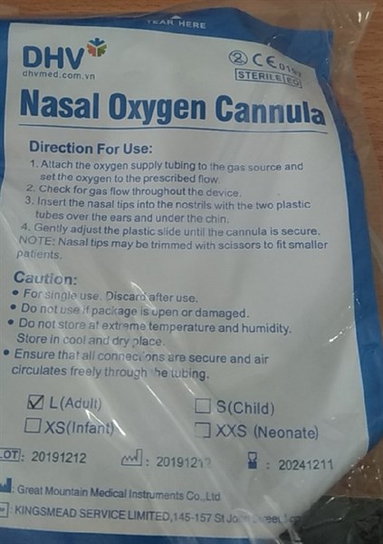 Dây thở oxy 2 nhánh người lớn (Nasal oxygen cannula) - DHV/Greatmoutain/Trung Quốc