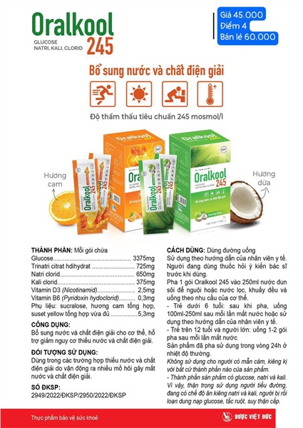 Oralkool 245 hương dừa (Bổ sung nước và chất điện giải) (Hộp 20 gói x 5.3g) - Gia Nguyễn 2