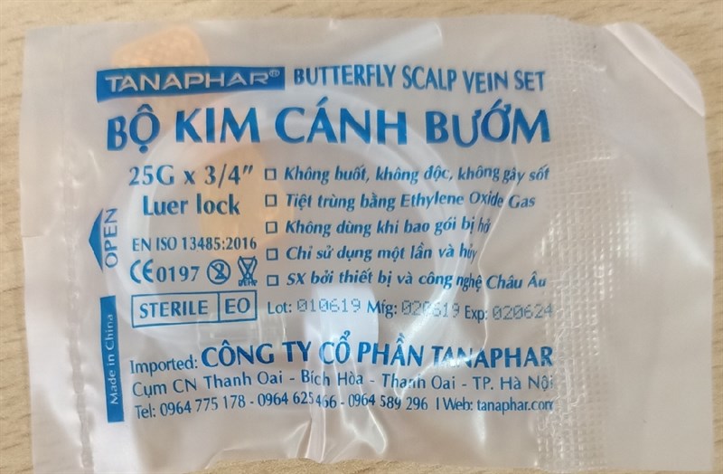 Bộ kim cánh bướm Tanako vàng 25G x 3/4'' (H*100bộ) - Tanaphar