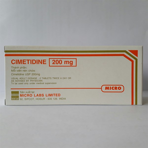 Thuốc Cimetidin 200mg- ÂN ĐÔ- Điều trị loét dạ dày, tá tràng- Hộp*10vỉ*10 viên