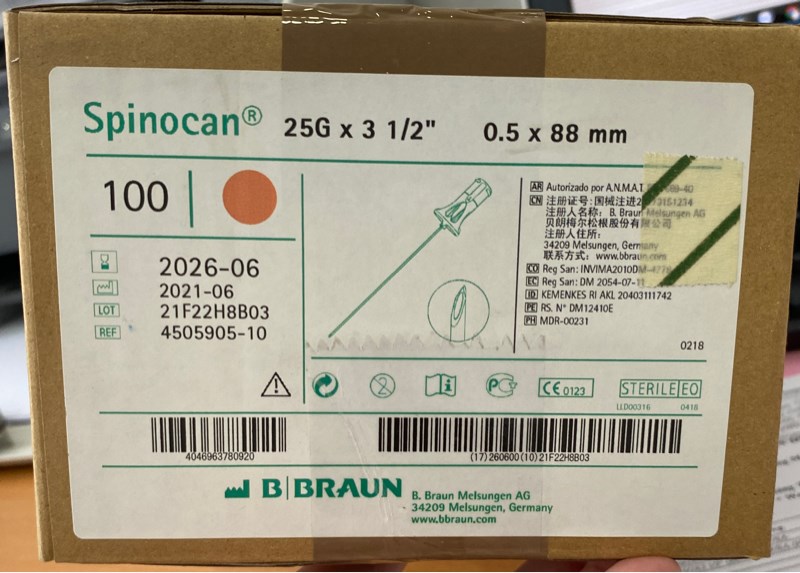 Kim chọc dò, gây tê tủy sống Spinocan 25G x 3 1/2 " 0,5 x 88mm (H*100cái) - B.Brawn
