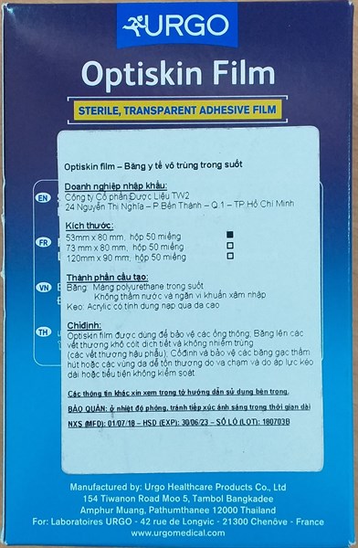 Băng gạc y tế vô trùng trong suốt Urgo Optiskin Film 53 x 80mm (H*50miếng) - Thái Lan