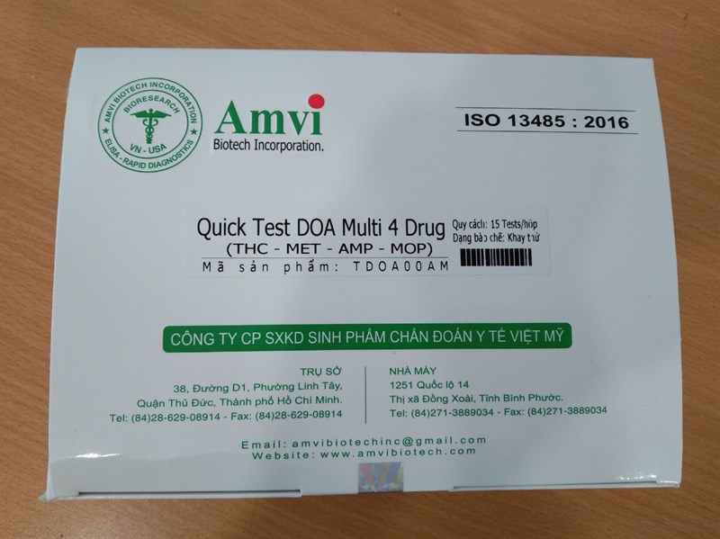 Test chẩn đoán nhanh 4 chất gây nghiện (Quick Test DOA Multi 4 Drug THC-MET-AMP-MOP) (H*15test) - Việt Mỹ/VN