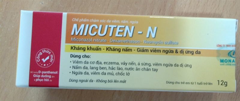 Chế phẩm chăm sóc da viêm, nấm, ngứa MICUTEN-N (Miconazol 2%, Neomicyn 0,5%, Dexamethason 0,05%) tube 12g - Hà Lan VN