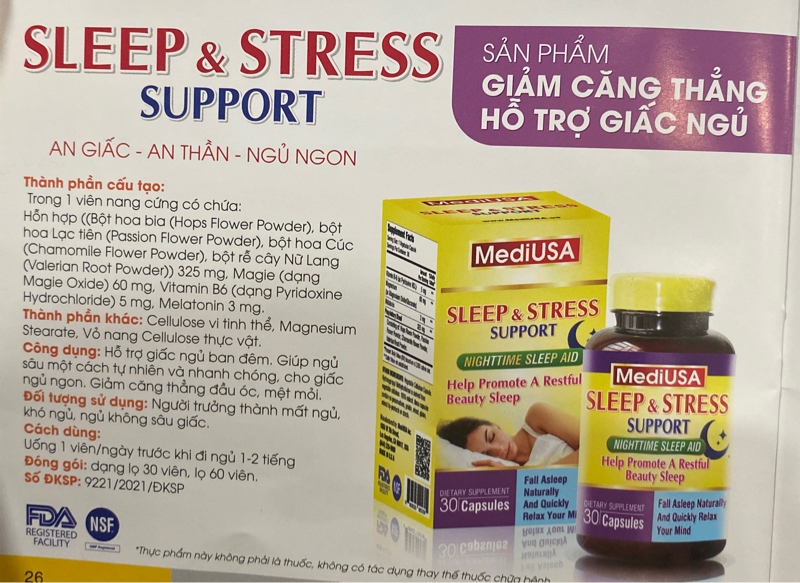 Viên uống Sleep & Stress support hỗ trợ ngủ ngon, giảm lo âu (Lọ 30 viên) - MediUSA 2