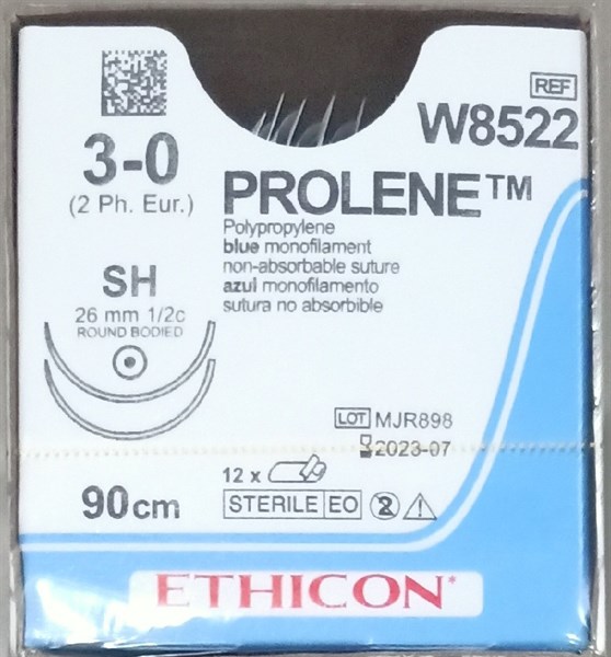 Chỉ phẫu thuật tổng hợp không tiêu vô trùng Prolene số 3/0, 90cm (Hộp*12sợi) - Ethicon/Mỹ (W8522)