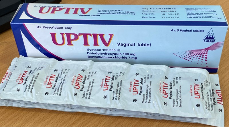 UPTIV (Điều trị nhiễm nấm candida ở âm hộ, âm đạo) (Hộp 4 vỉ x 5 viên nén đặt âm đạo) - Thái Lan (Hộp)