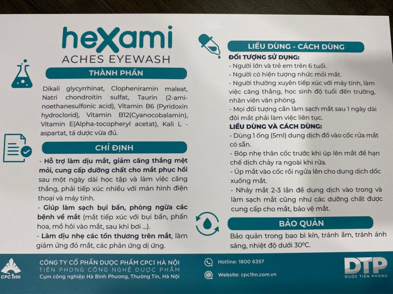 Nước rửa mắt Hexami Aches eyewash (H*20ống*5ml) - CPC1 Hà Nội 2