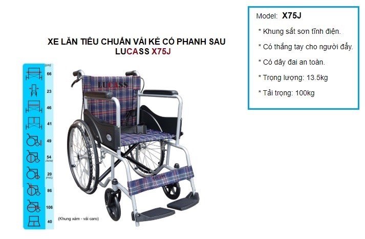 Xe lăn sơn X75J/X75 (Hiệu Lucass, cho người tàn tật) - China