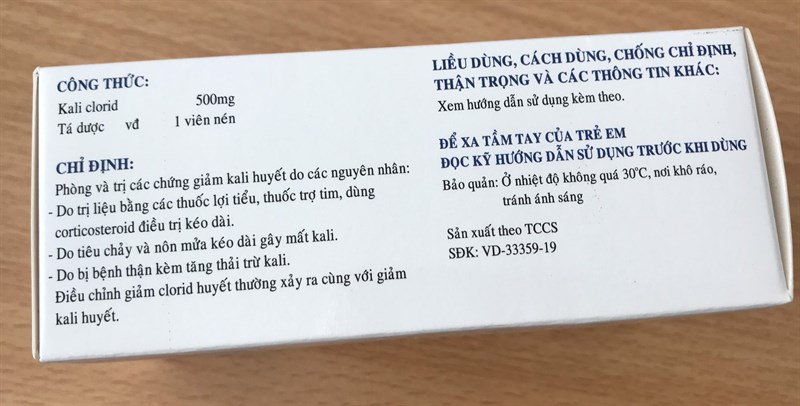 Kali Clorid 500mg (H*10vỉ*10viên) - DP 2/9 2