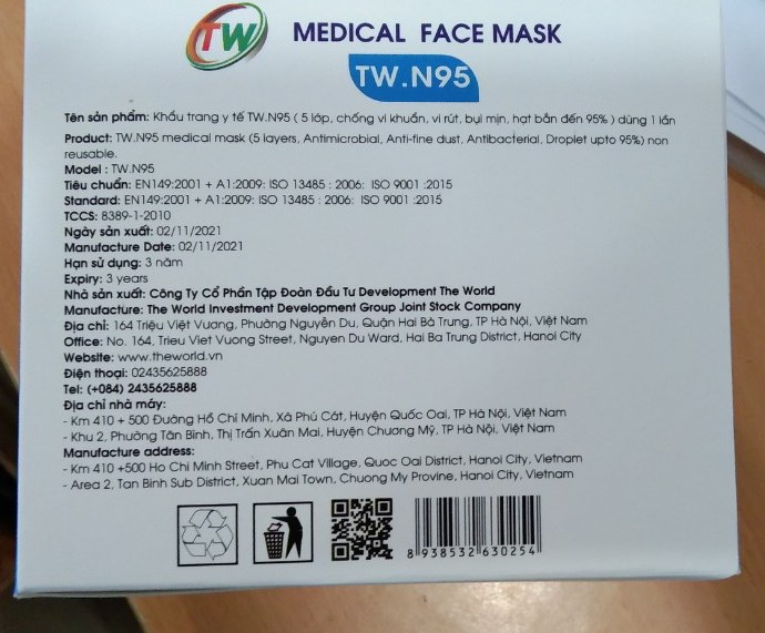 Khẩu trang y tế TW.N95 (Hộp 20cái) - Development The World 2