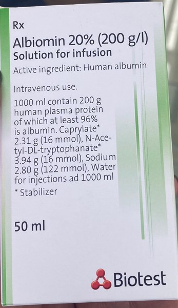 Albiomin 20% (200g/l) (Albumin)- Biotest/ Đức