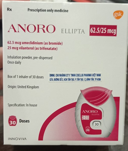 ANORO Ellipta 62,5/25mcg (H*30liều xịt) - Glaxo/Anh