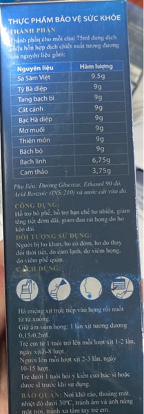 Xịt họng bổ phế hoá đờm Sa Sâm Việt Sarmentosa 75ml - Abipha 2