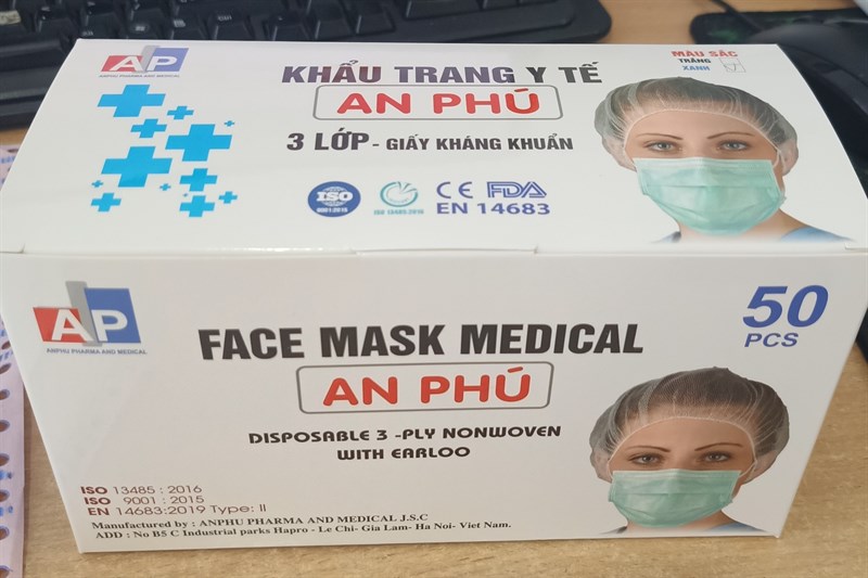 Khẩu trang y tế 3 lớp màu xanh (H*50cái) - TBYT An Phú 2