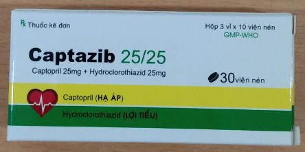 Captazib 25/25 (Captopril 25mg + Hydrochlorothiazid 25mg) (K*504H*3vỉ*10viên) - CTCPDP Tipharco (Vian)