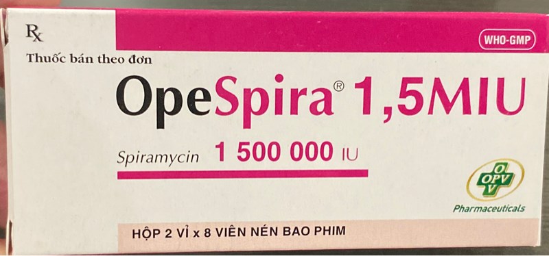 Opespira 1,5MIU (Spiramycin 1,5T IU) (Hộp 2 vỉ x 8 viên) - OPV