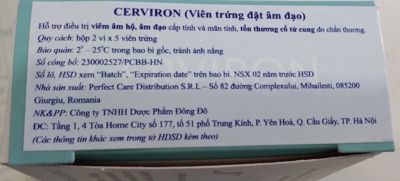 Cerviron Ovules (Viên trứng đặt âm đạo) (Hộp 2 vỉ x 5 viên) - Romania 2