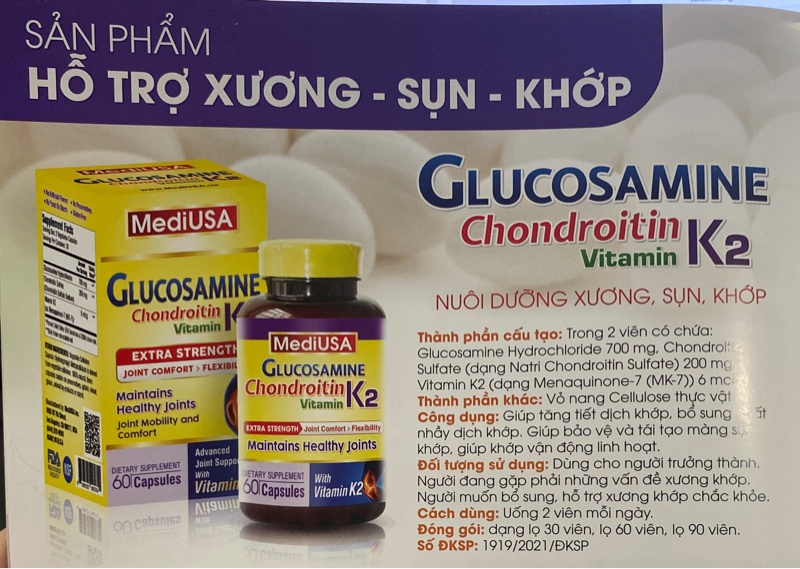 Glucosamine Chondroitin K2 (Nuôi dưỡng xương, sụn, khớp) (Lọ 60 viên) - MediUSA