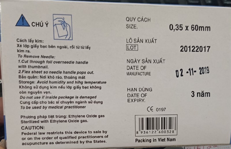Kim châm cứu số 8 (Size: 0,35 x 60mm) (H*100cái) - Hải Nam 2