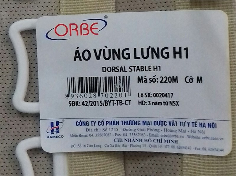 áo vùng lưng H1 cỡ M - VTYT Hà Nội