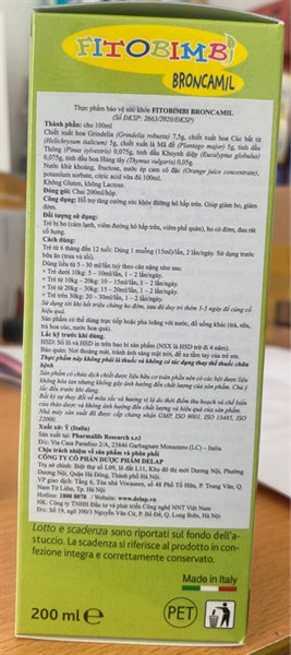 Fitobimbi Broncamil 200ml (Giảm ho, giảm đờm) - Italya (Delap) 2