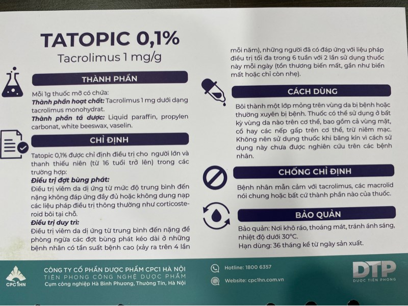 Tatopic 0,1% 15g (Điều trị viêm da dị ứng) - CPC1 Hà Nội 2