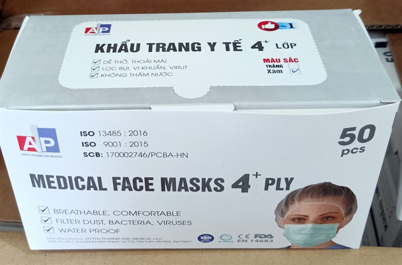 Khẩu trang y tế 4 lớp màu xanh (H*50cái) - TBYT An Phú 2