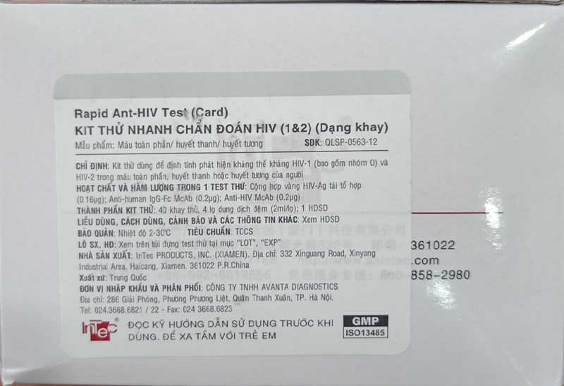 Rapid Anti HIV test (Kít thử nhanh phát hiện kháng thể HIV) (Hộp 40 test dạng khay) - Intec/TQ 2